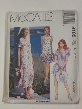 2/$20 McCall's 8105 Sundress Sewing Pattern 023795810524 ©1996 Petite-able
